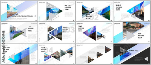 Minimal presentations design, portfolio vector templates with triangles and triangular elements. Multipurpose template for presentation slide, flyer leaflet, brochure cover, report, advertising.