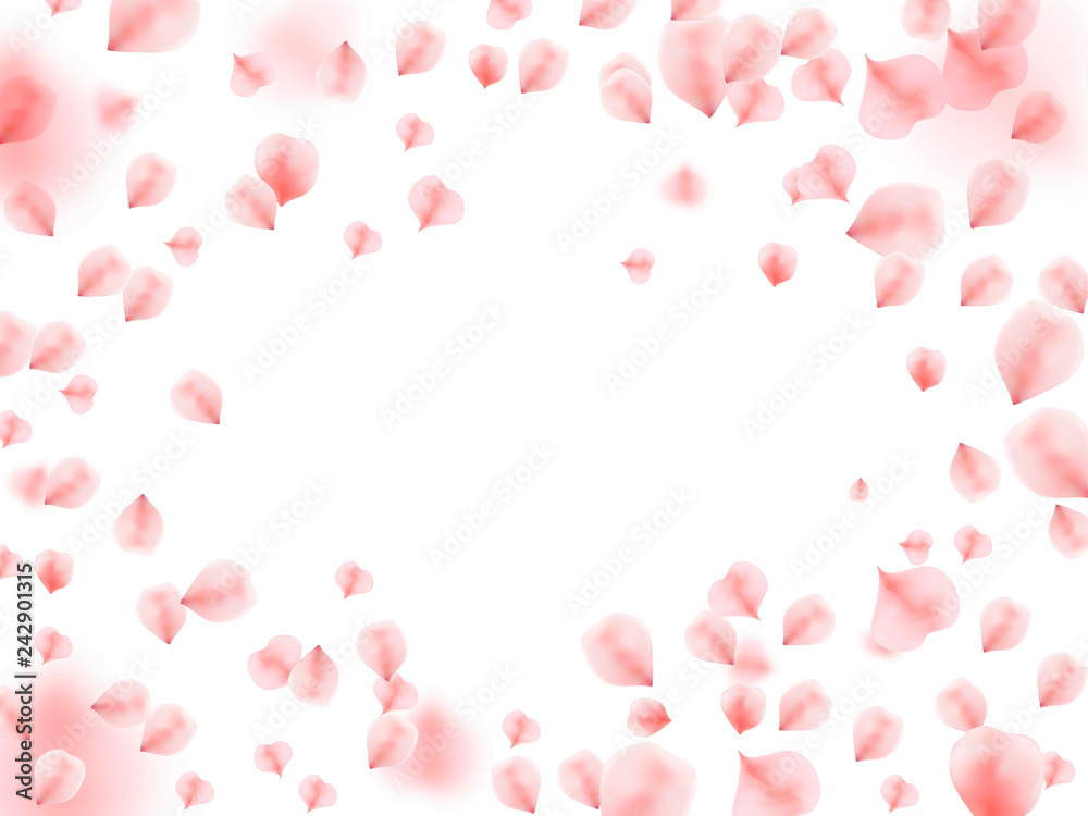 Abstract background with flying pink rose petals