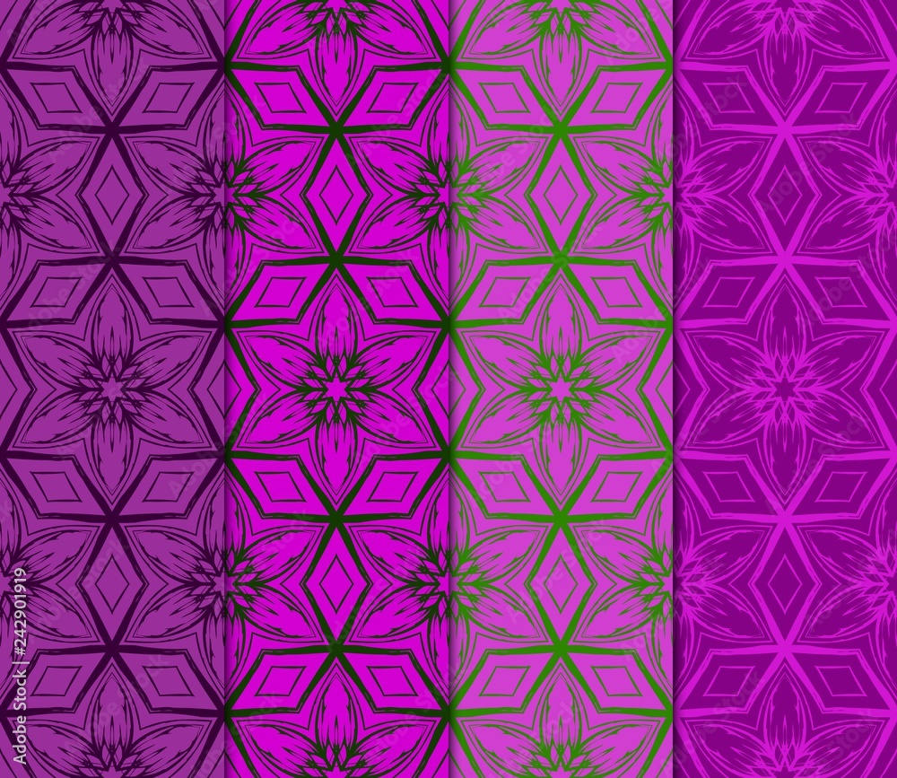 Vertical Seamless Patterns Set, Abstract Floral Geometric Texture. Ornament For Interior Design, Greeting Cards, Birthday Or Wedding Invitations, Paper Print. Ethnic Background In East Style Vertical Seamless Patterns Set, Abstract Floral Geometric Texture. Ornament For Interior Design, Greeting Cards, Birthday Or Wedding Invitations, Paper Print. Ethnic Background In East Style