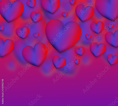 Heart colorful neon figures,Valentine's day greeting Banner