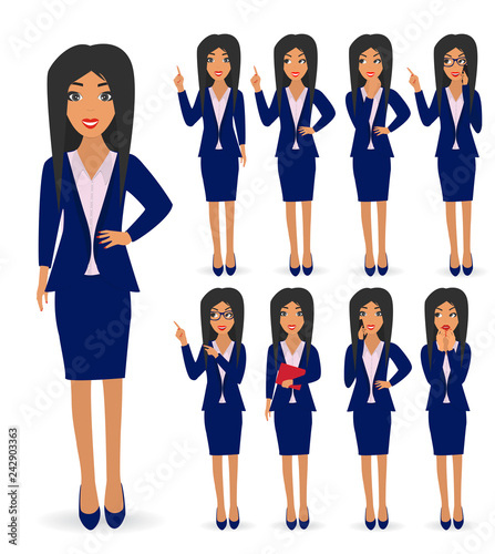 Businesswoman character in different poses set vector illustration 