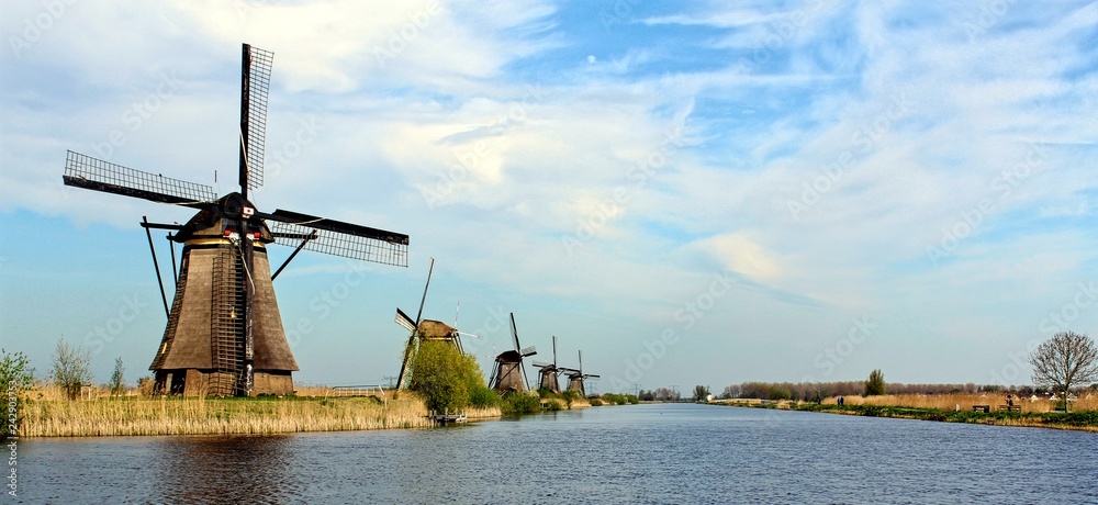 Kinderdijk, Netherlands. Typical view of the Dutch UNESCO World Heritage Site.