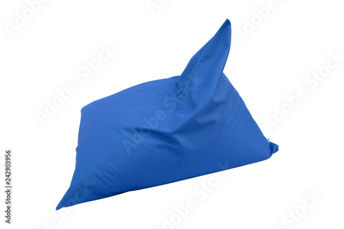 Blue beanbags isolated on white background.
