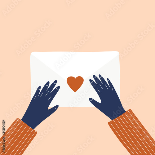 Love letter and hands vector hand drawn illustration