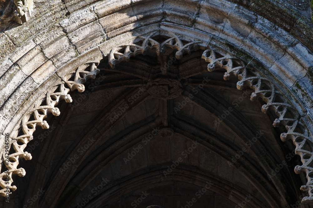 Gothic arch from the Cathedral of Braga. Braga, Porto, Portugal