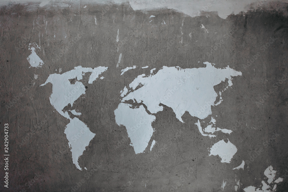 world map on concrete wall
