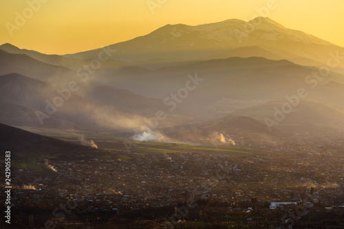 Scenic landscape with settlements(Bagratashen, Sadakhlo), Armenia-Georgia border