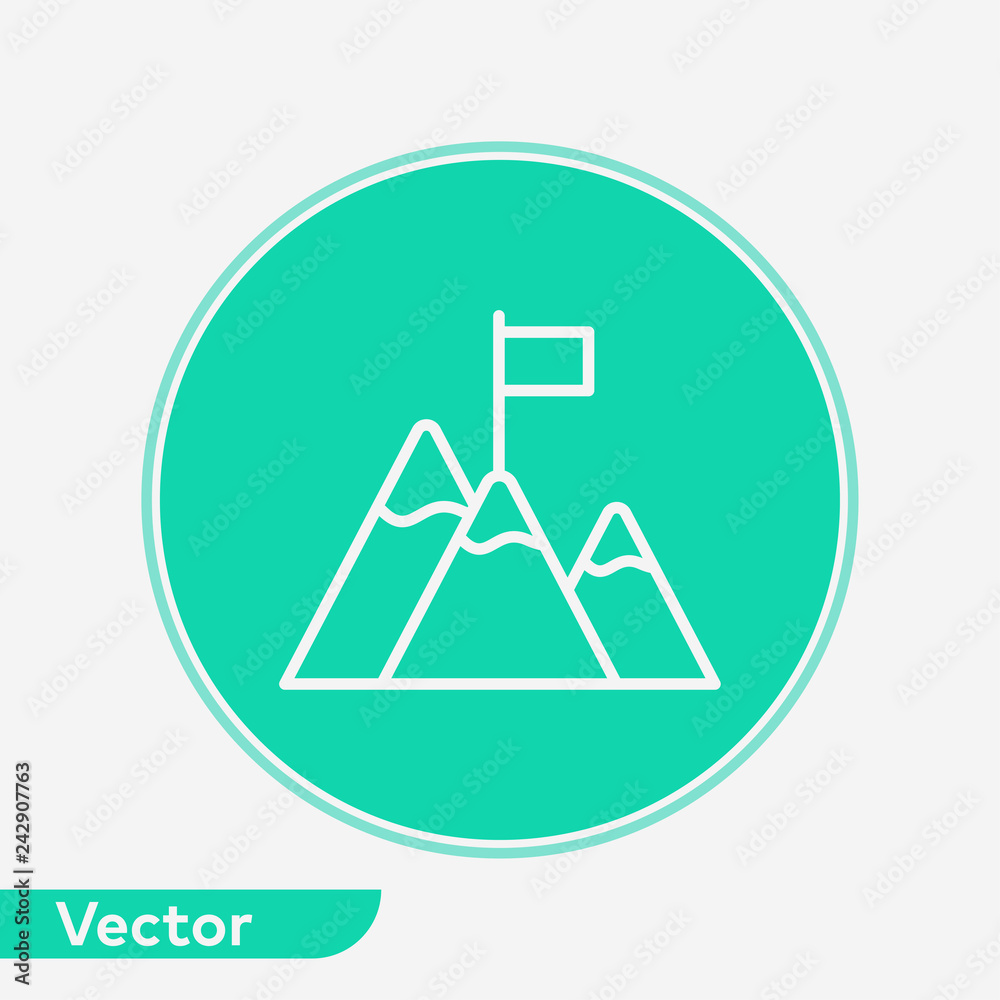 Flag on mountain vector icon sign symbol