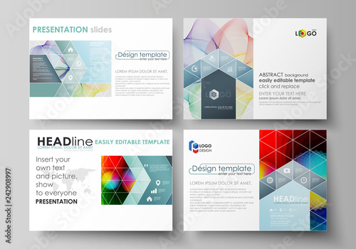 Business templates for presentation slides. Easy editable layouts in flat style, vector illustration. Colorful design with overlapping geometric shapes and waves forming abstract beautiful background.