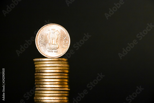 Close up view of new indian coins.