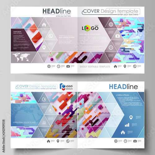 Business templates for square design bi fold brochure, magazine, flyer, booklet, report. Leaflet cover, abstract vector layout. Colorful minimalist backdrop, geometric shapes, minimalistic background.