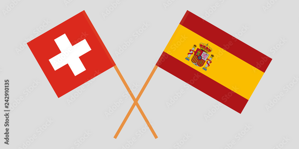 Spain and Switzerland. The Spanish and Swiss flags. Official proportion. Correct colors. Vector