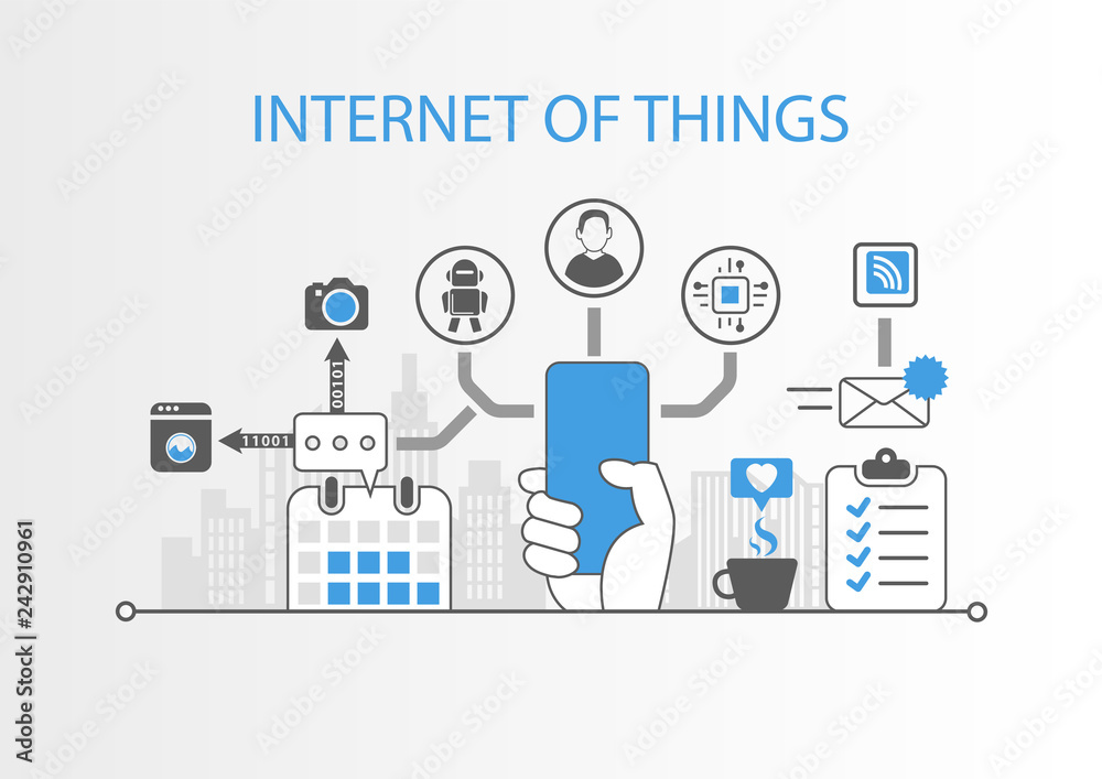 Internet of things concept with hand holding modern bezel free smart phone Internet of things concept with hand holding modern bezel free smart phone