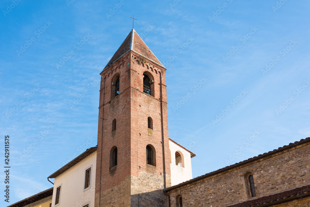 Bell tower of the catholic church in the small town.
