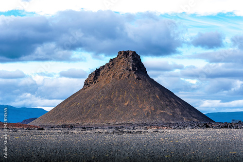 Mountain formation from extinct volcano in the lave desert of Odadahraun photo