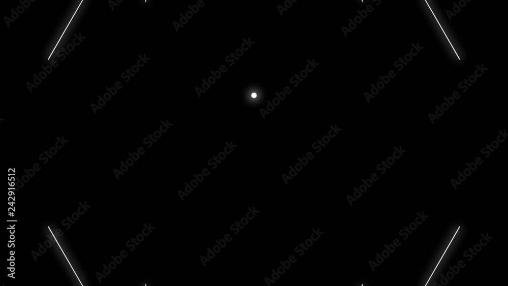 Black and white motion graphics animation featuring elegant glowing lines and dots forming geometric shapes