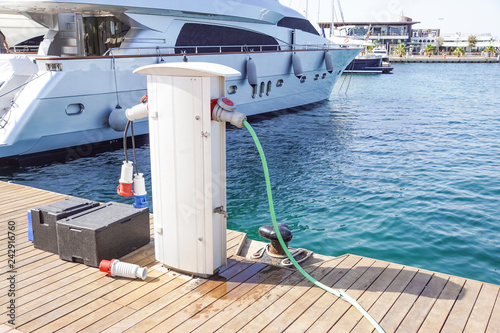 Shore Based Electricity Supply Appliance Power Supply And Battery Charged on the dock .