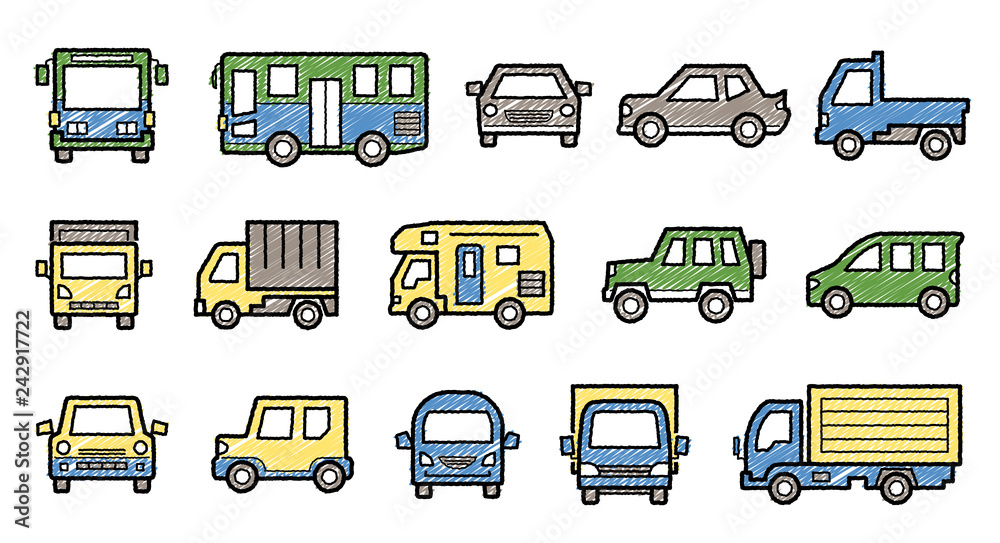 車のアイコンギャラリー 手書風線画に落書き風着色 Stock Vector Adobe Stock