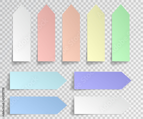 Post sticky note isolated. Set of paper stickers with shadow on transparent background. Vector illustration.