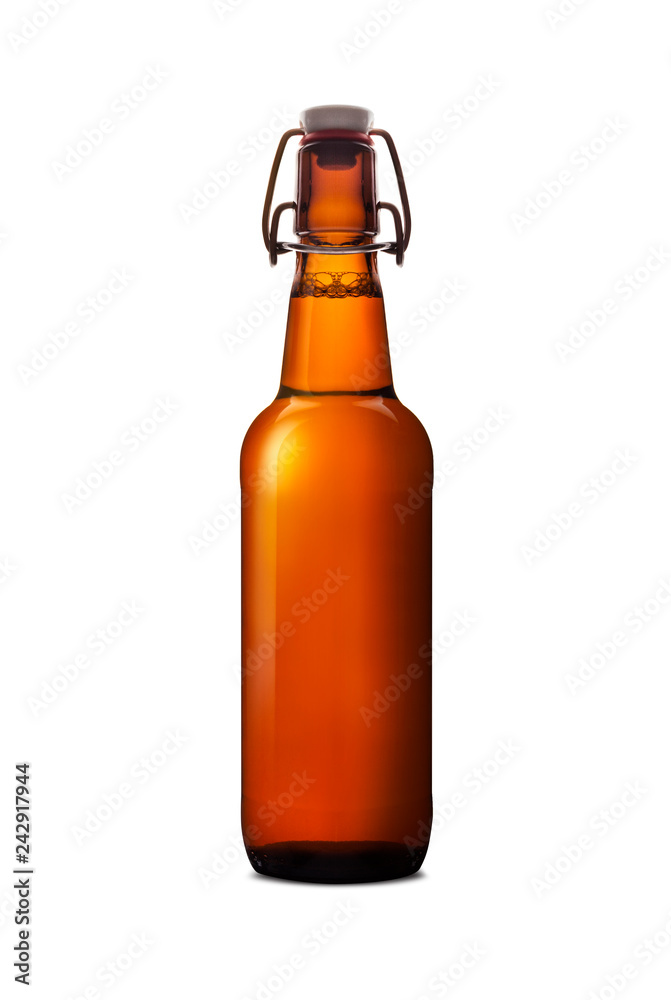 Old brown bottle of beer isolated on white background Old brown bottle of beer isolated on white background