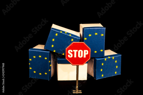 Prohibited boxes from EU on a black background