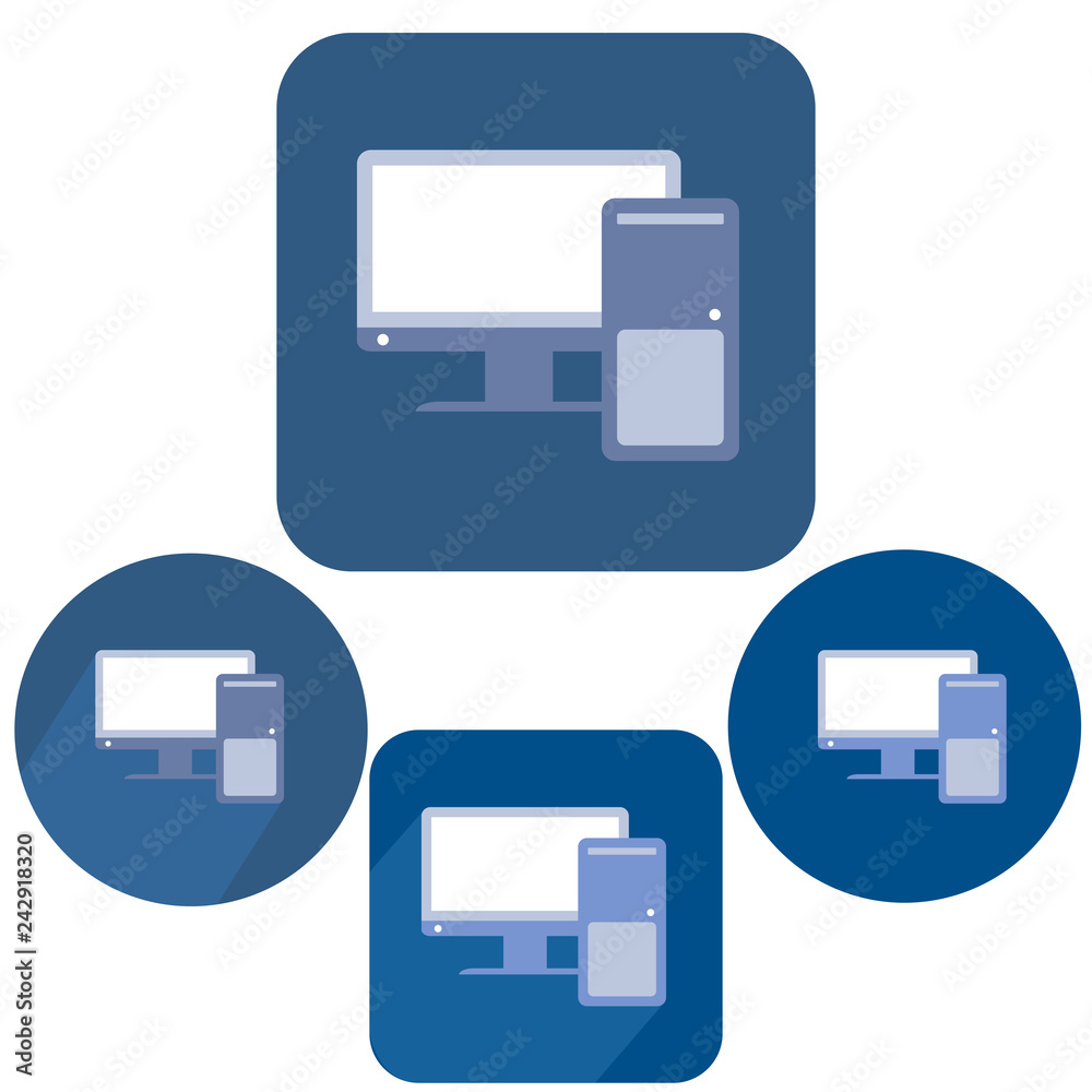 Set of four computer icons without and with long shadow. Flat vector illustration. Trendy symbol for website design, web button, mobile app. Set of four computer icons without and with long shadow. Flat vector illustration. Trendy symbol for website design, web button, mobile app.