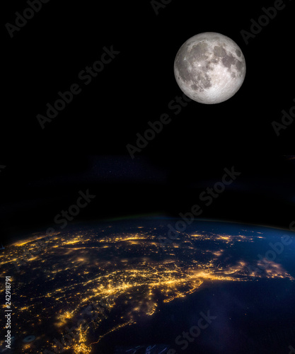 Planet Earth and the Moon from space. Image elements furnished by NASA.