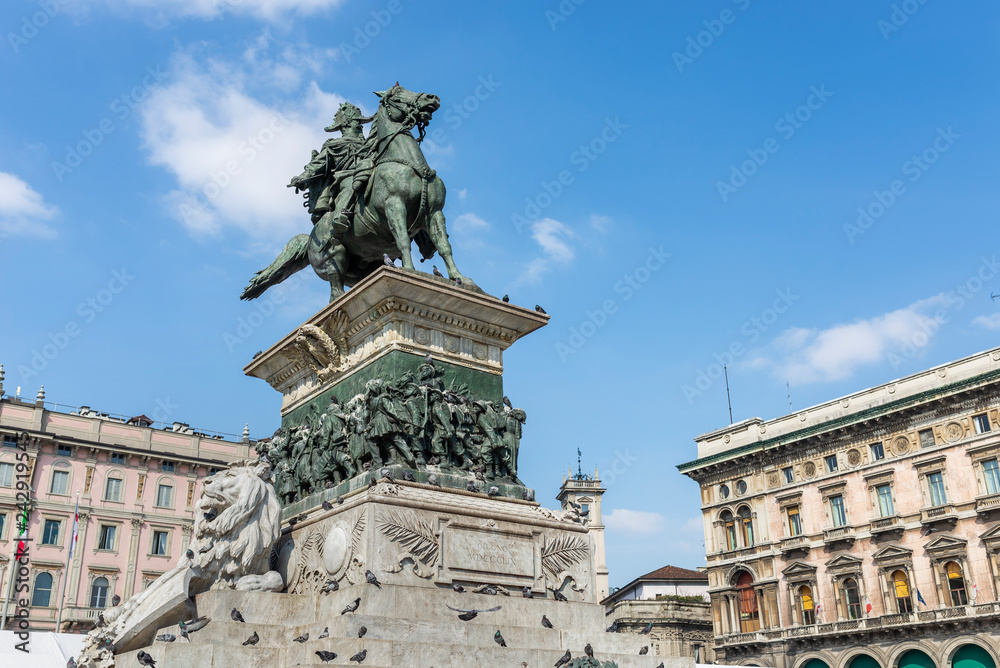 Vittorio Emanuele II statue on Duomo Square in Milan