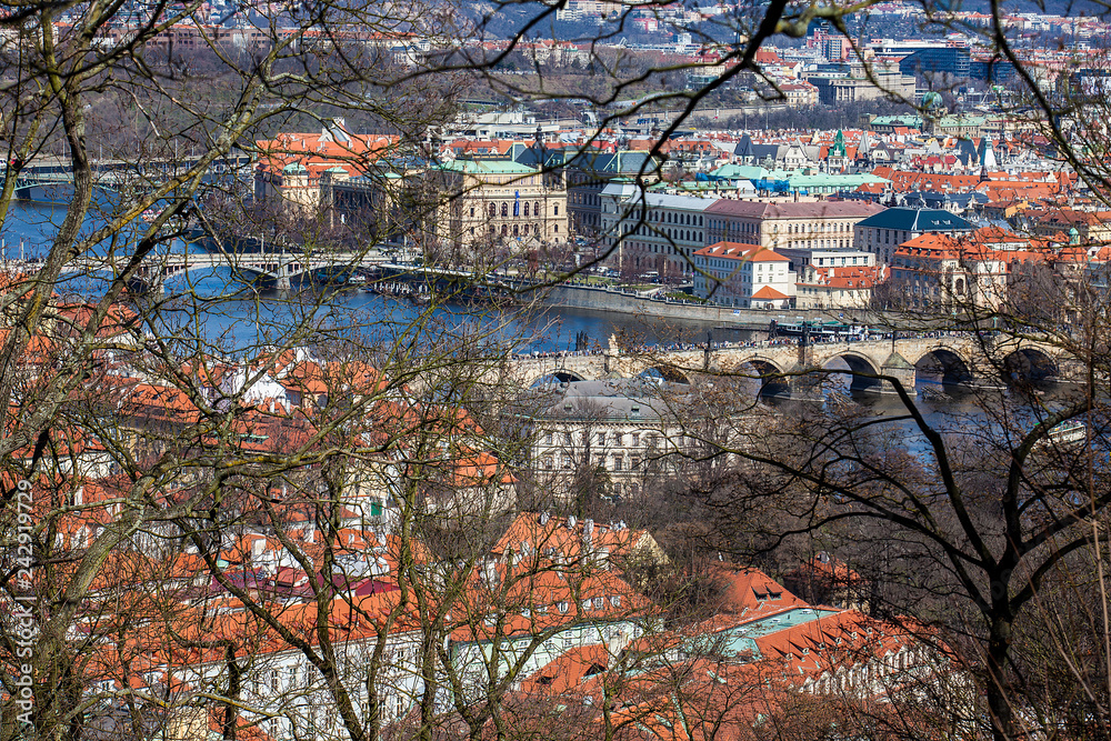 Charles Bridge and Prague old town seen from the Petrin hill