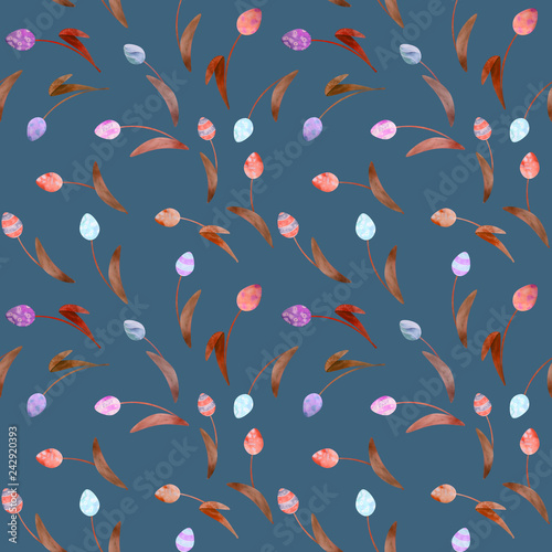 Cute watercolor seamless pattern with tulip elements. It's perfect for wallpaper, fabric design, textile design, cover, wrapping paper, surface textures