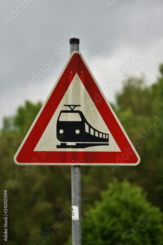 Traffic indicator, train attention ,Germany - rail road crossing without barrier