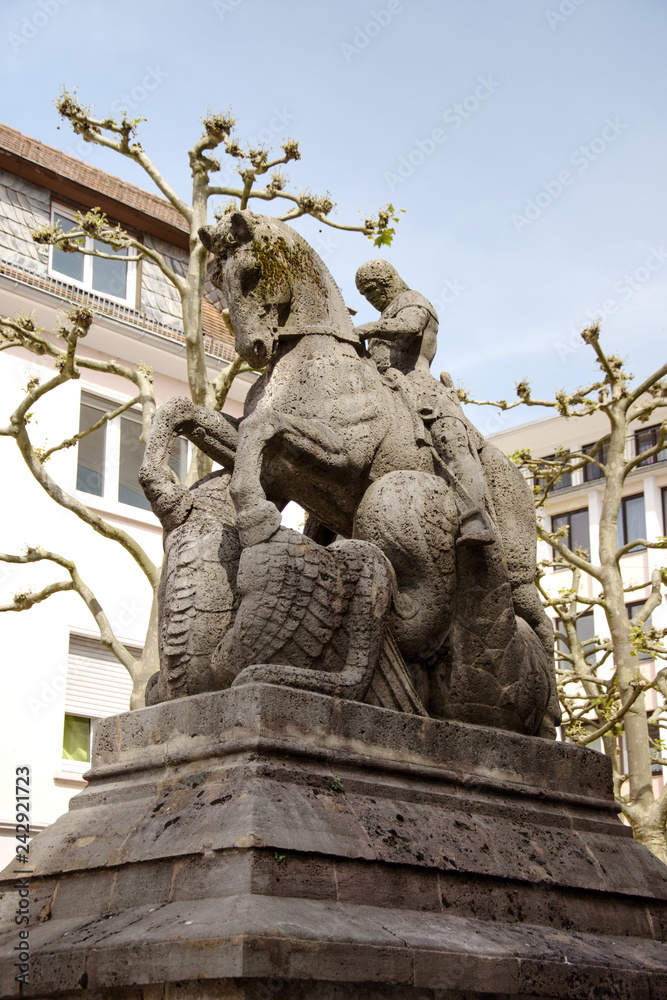 Obraz premium Statue of St. George slaying the dragon, Pirmasens, Germany,2017