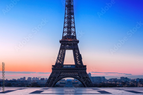 Sunrise over Eiffel Tower in Paris, France