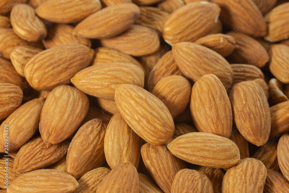 Pile of almond nuts with close up shot. Pile of almond nuts with close up shot.