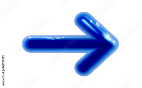3d blue rounded plastic glossy realistic business arrow. Design infographics, diagram, graph, presentation or chart. Shiny way business concept. Modern decor, vector next icon. Illustration isolated
