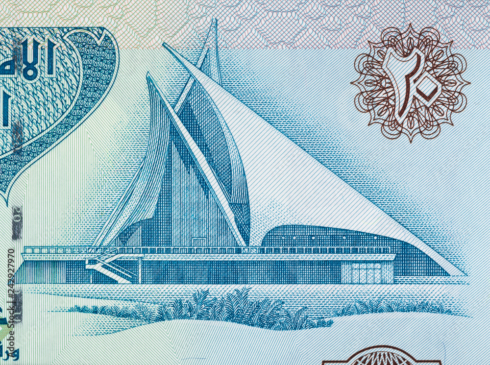 Dubai Creek Golf and Yacht Club on UAE 20 dirham note. United Arab Emirates AED currency money close up.. - obrazy, fototapety, plakaty 