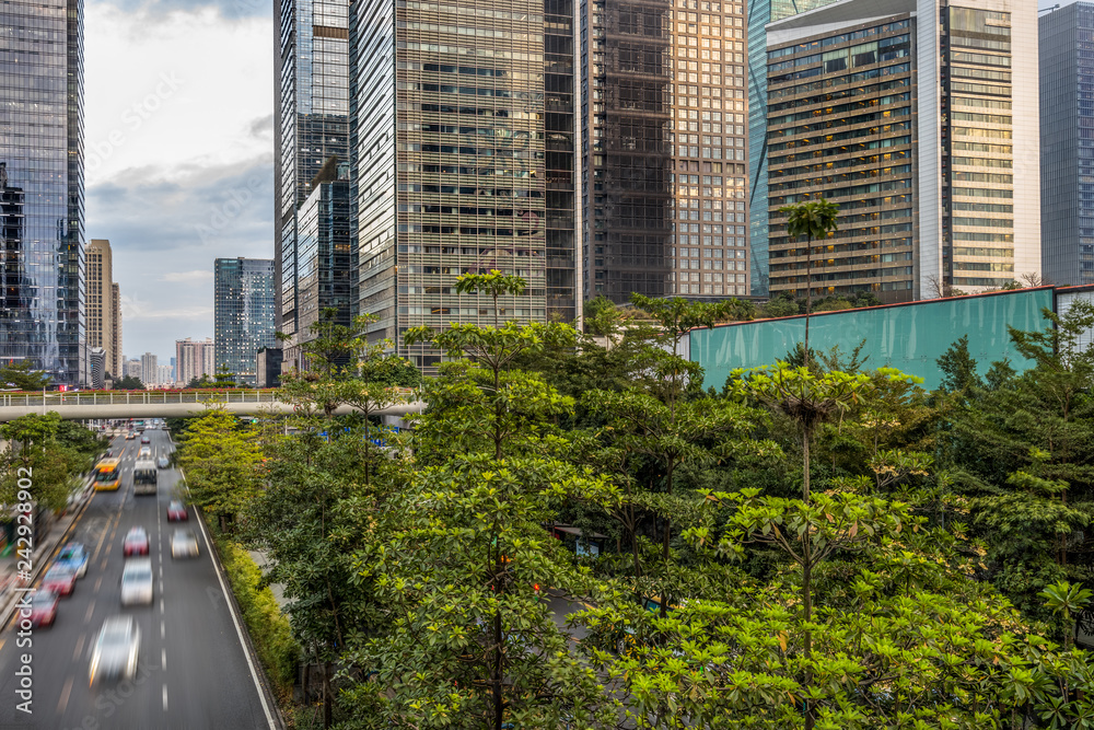 busy urban traffic of hong kong downtown district in china.