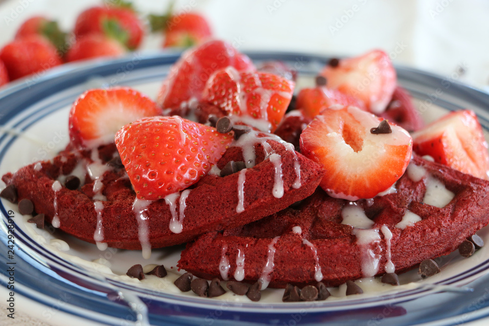 Red Velvet Waffle with Strawberries