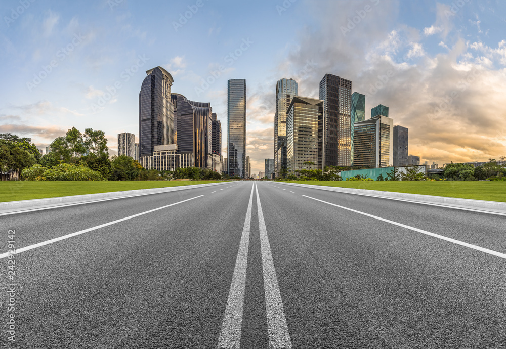 city road through modern buildings in shenzhen