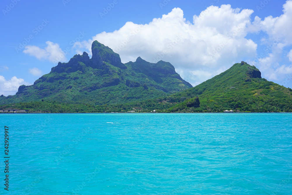 View of the Mont Otemanu mountain and lagoon in Bora Bora, French Polynesia, South Pacific View of the Mont Otemanu mountain and lagoon in Bora Bora, French Polynesia, South Pacific