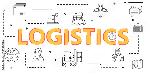 Logistic outline icon banner cover for worldwide logistics and shipping business concept.