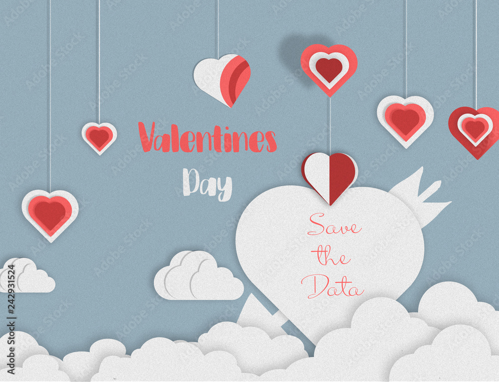 save the date paper art design. Heart balloon and clouds. Lovely day. illustration.