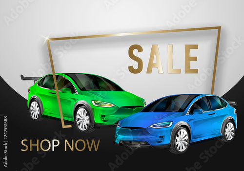 Car sale design template. layout template, cars for sale rent brochure, mockup flyer. Vector illustration