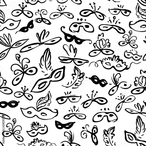 Wallpaper Mural Seamless pattern of carnival masks. Beautiful black masks of lace. Mask for a masquerade. Vector background party mask. Torontodigital.ca