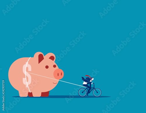 Businessman and piggy bank. Concept business vector illustration, Assistance, Pulling, Saving.