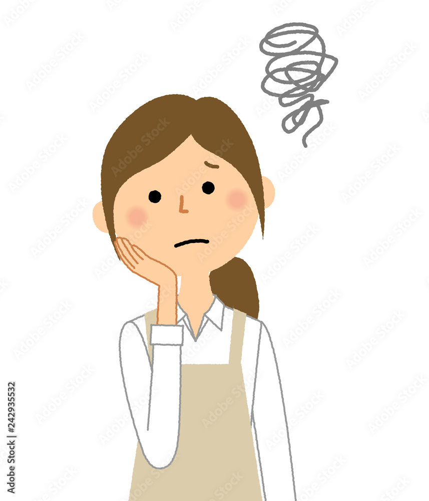 エプロンの女性　困る