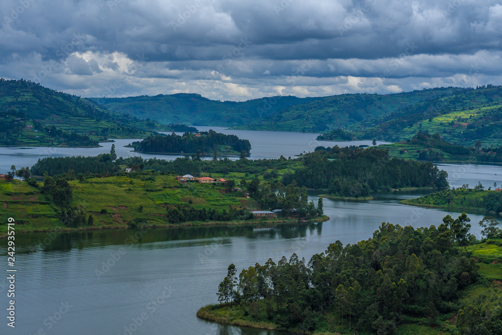 Panoramic view from Bunyonyi lake in Uganda Panoramic view from Bunyonyi lake in Uganda