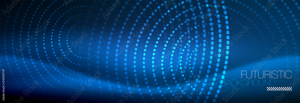 Glowing neon circle line dots, round line design, abstract style on black background. Neon abstract round circles Magic neon lights and glowing dots Glowing neon circle line dots, round line design, abstract style on black background. Neon abstract round circles Magic neon lights and glowing dots