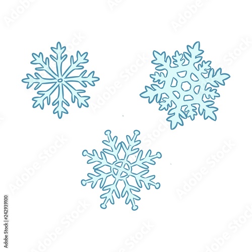 Hand drawn set of cute blue snowflakes