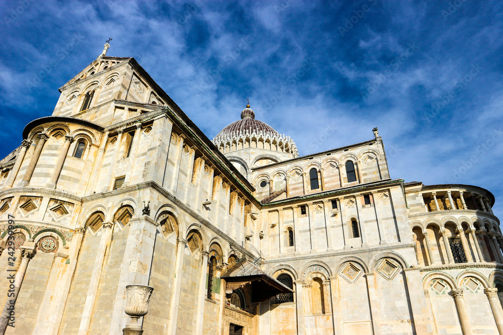 Pisa Cathedral (Primatial Metropolitan Cathedral of the Assumption of Mary) closeup view, Tuscany, Italy